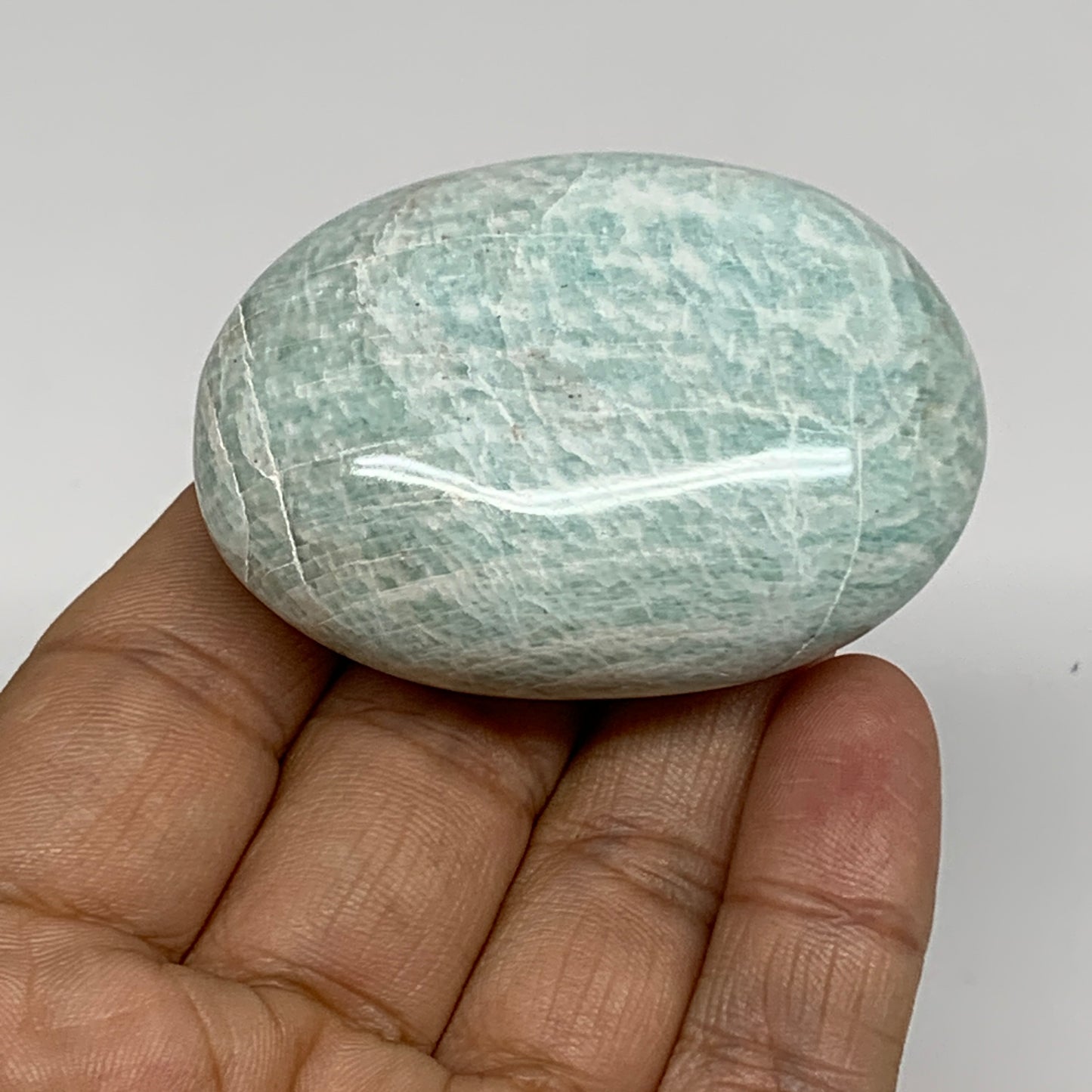 83g, 2.3"x1.6"x0.9", Natural Amazonite Palm-Stone Tumbled Polished, B34704