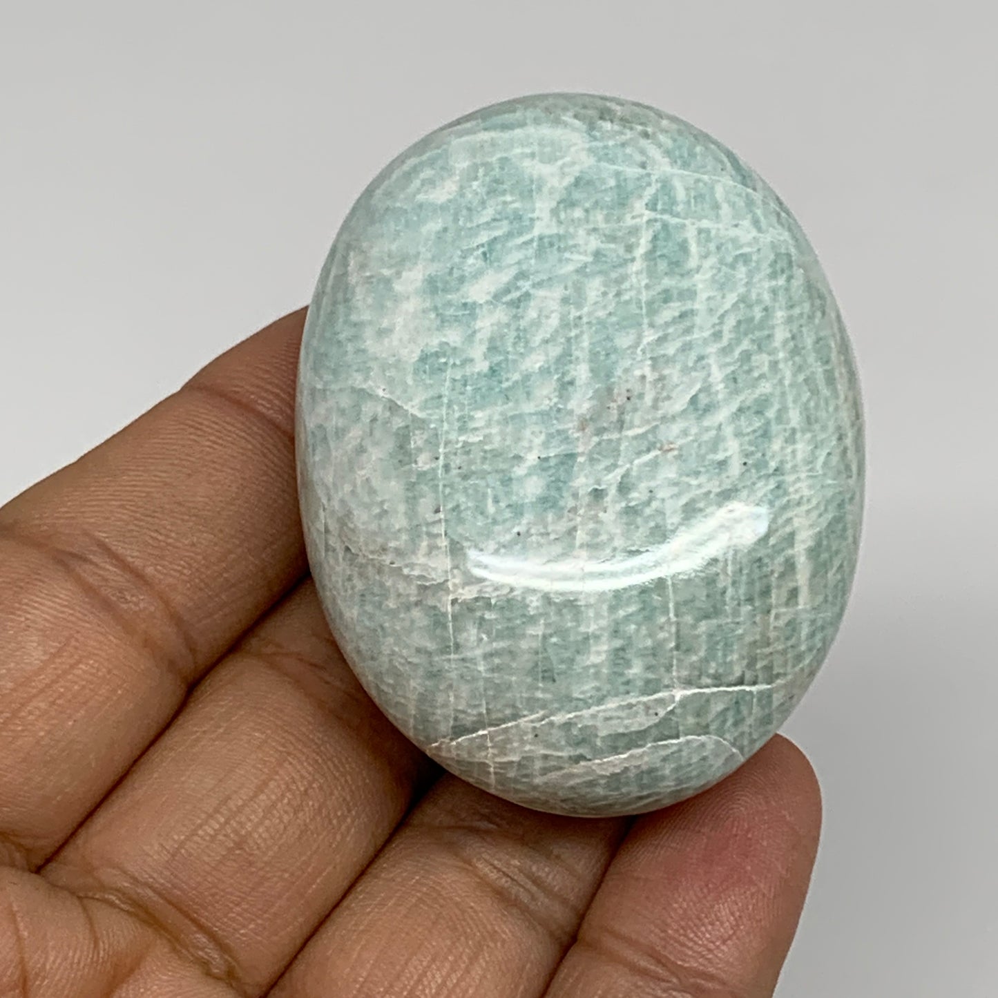 83g, 2.3"x1.6"x0.9", Natural Amazonite Palm-Stone Tumbled Polished, B34704