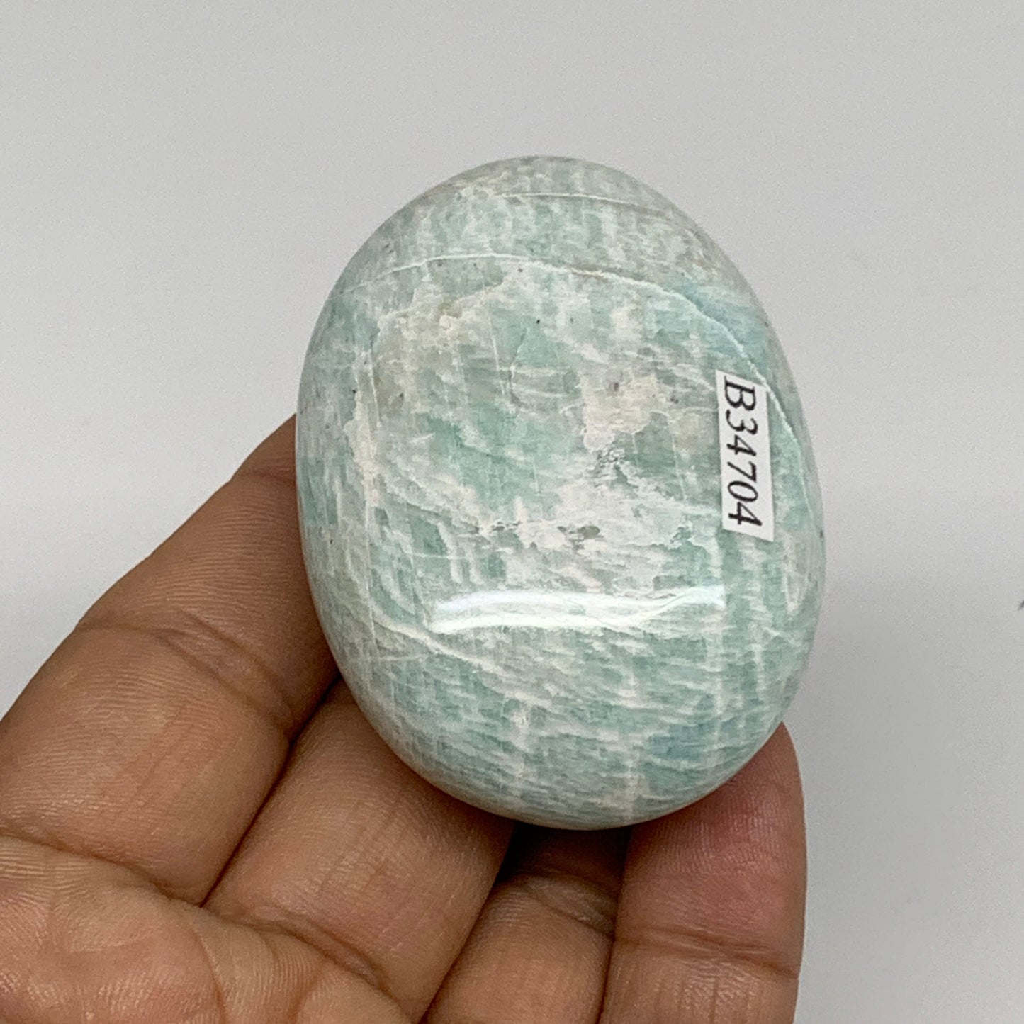 83g, 2.3"x1.6"x0.9", Natural Amazonite Palm-Stone Tumbled Polished, B34704