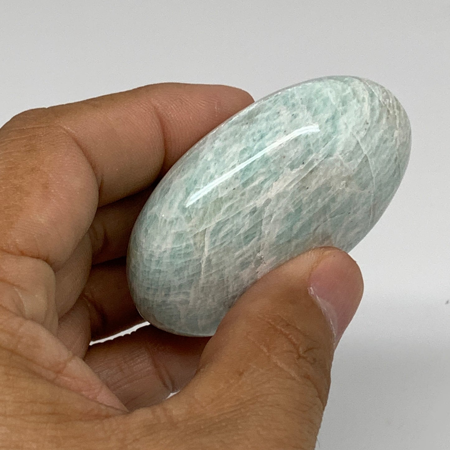 83g, 2.3"x1.6"x0.9", Natural Amazonite Palm-Stone Tumbled Polished, B34704