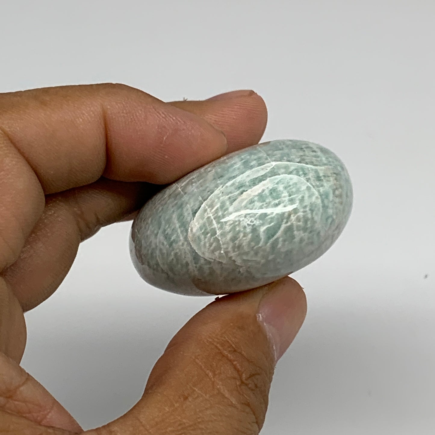 83g, 2.3"x1.6"x0.9", Natural Amazonite Palm-Stone Tumbled Polished, B34704