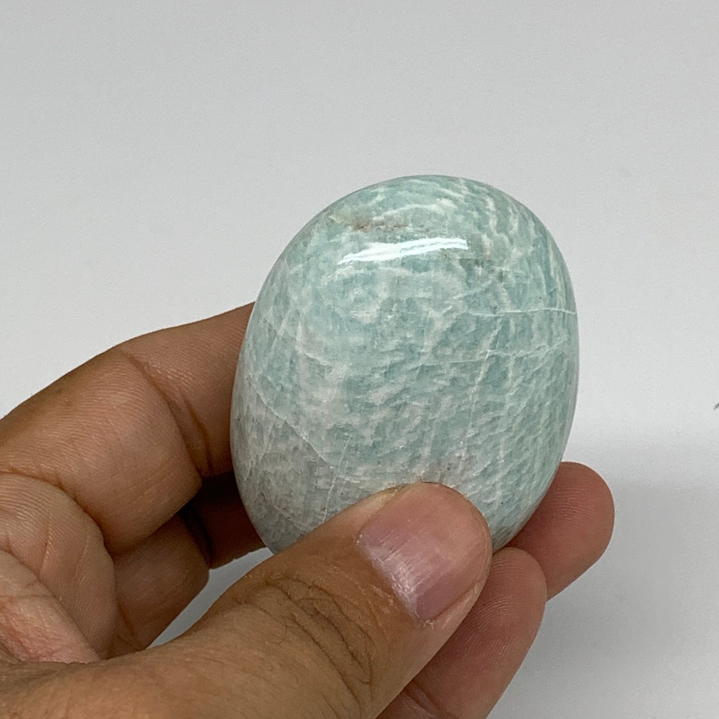 83g, 2.3"x1.6"x0.9", Natural Amazonite Palm-Stone Tumbled Polished, B34704