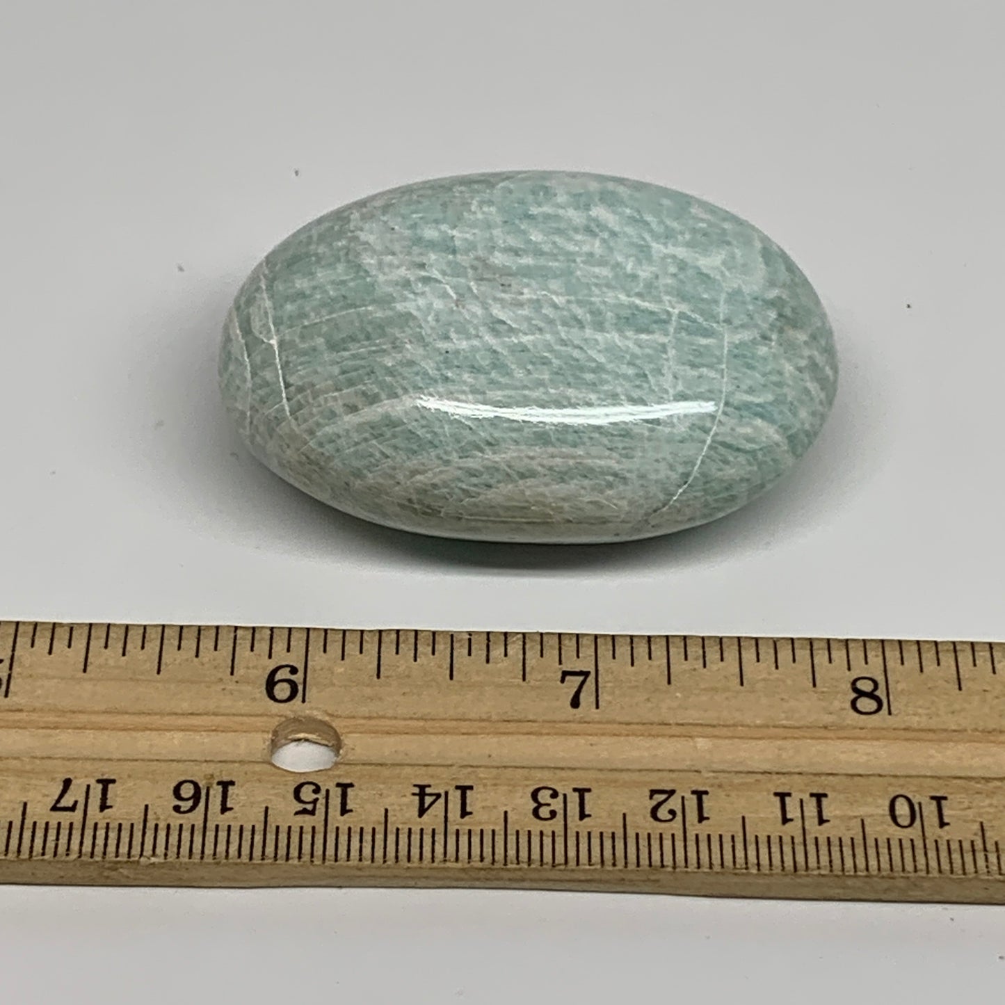 83g, 2.3"x1.6"x0.9", Natural Amazonite Palm-Stone Tumbled Polished, B34704