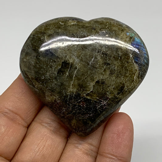 81.5g, 2.1"x2.3"x0.8", Natural Labradorite Heart Polished Crystal, B35476