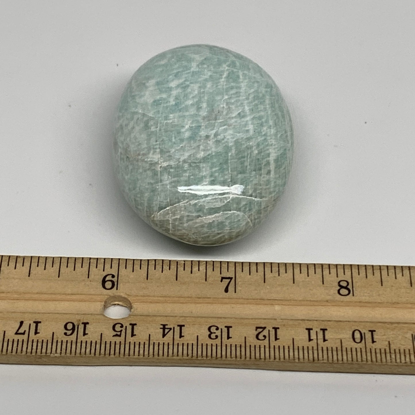 83g, 2.3"x1.6"x0.9", Natural Amazonite Palm-Stone Tumbled Polished, B34704
