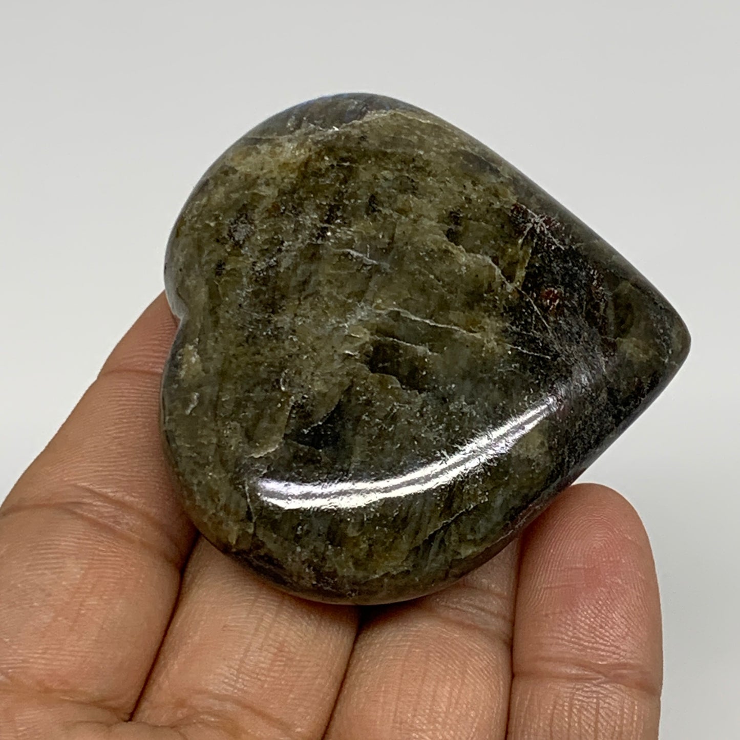 81.5g, 2.1"x2.3"x0.8", Natural Labradorite Heart Polished Crystal, B35476