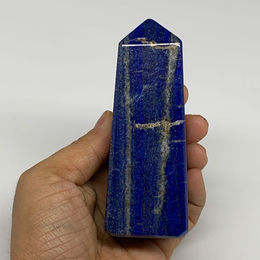 344.7g, 4.4"x1.6"x1.3", Natural Lapis Lazuli Tower Point Obelisk Afghanistan,B30