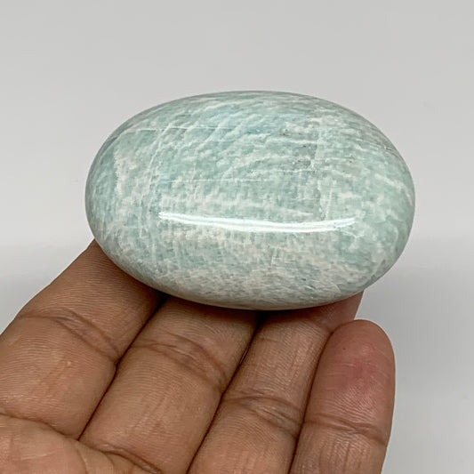 86.9g, 2.3"x1.6"x1", Natural Amazonite Palm-Stone Tumbled Polished, B34705