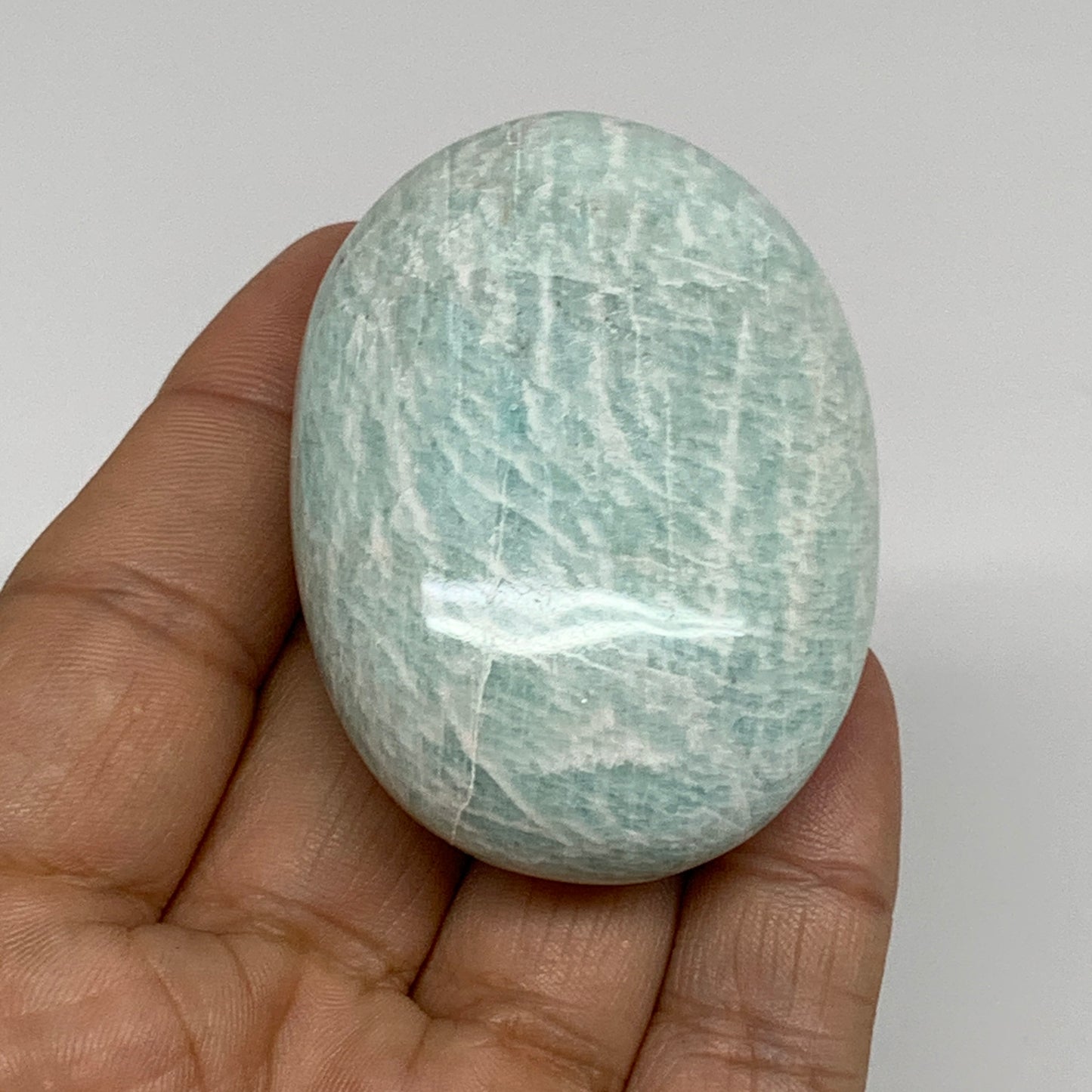 86.9g, 2.3"x1.6"x1", Natural Amazonite Palm-Stone Tumbled Polished, B34705