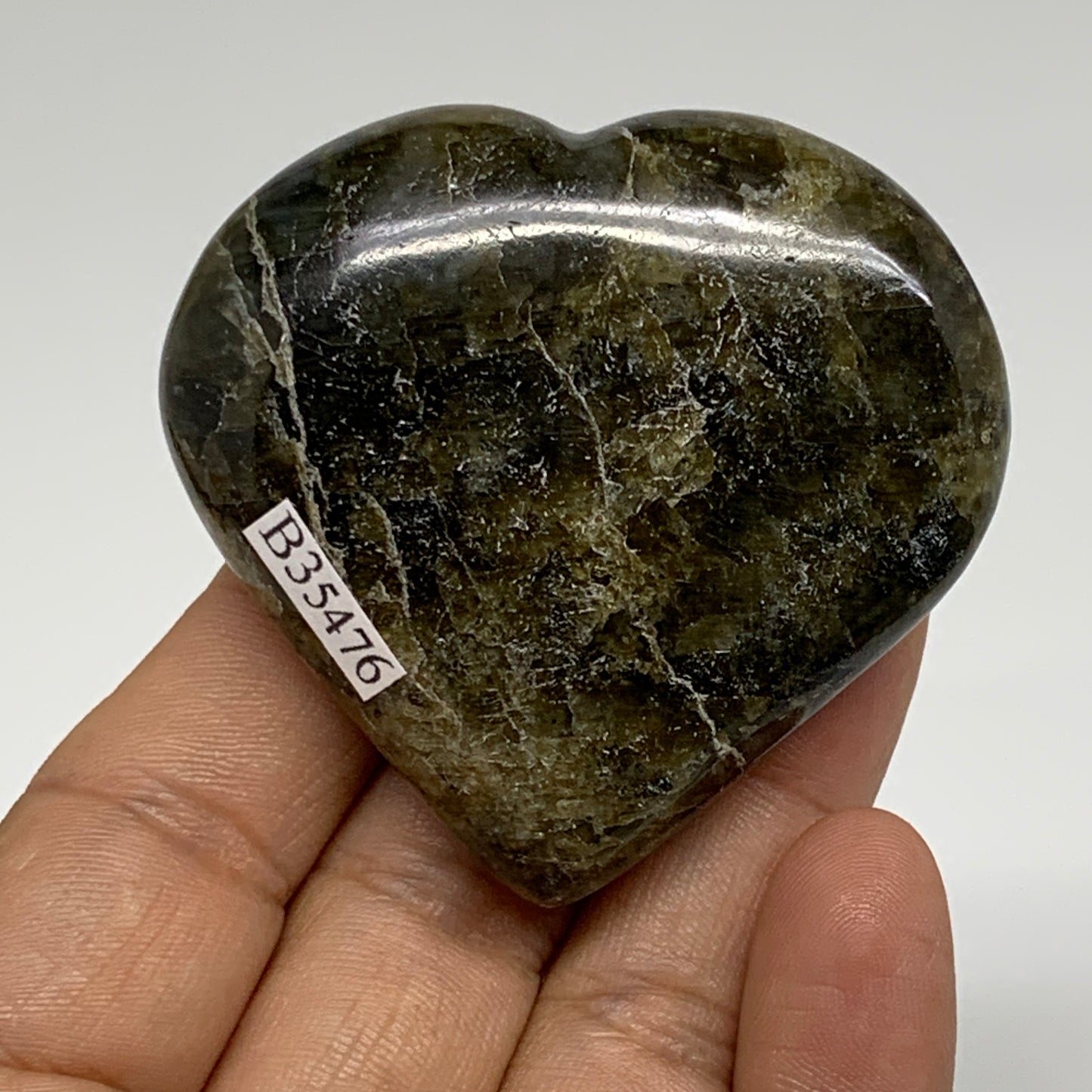 81.5g, 2.1"x2.3"x0.8", Natural Labradorite Heart Polished Crystal, B35476