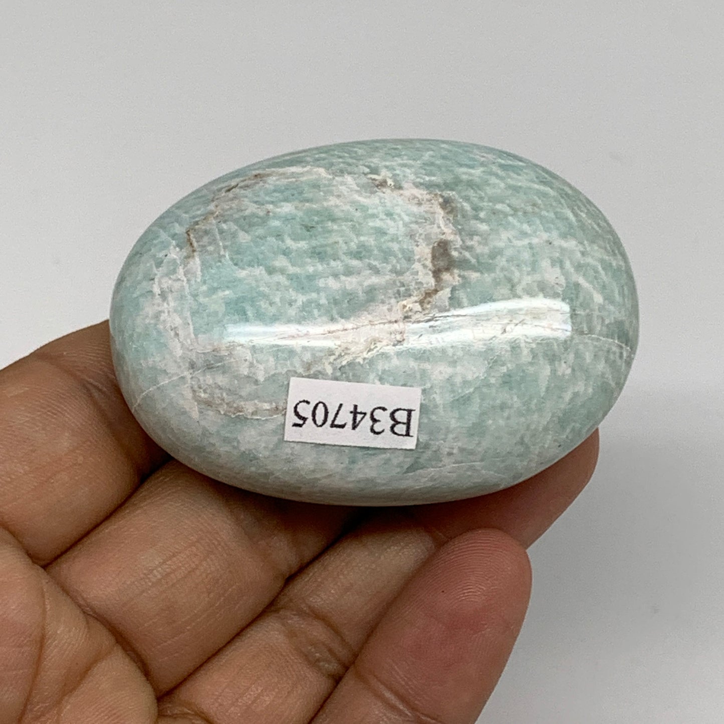 86.9g, 2.3"x1.6"x1", Natural Amazonite Palm-Stone Tumbled Polished, B34705