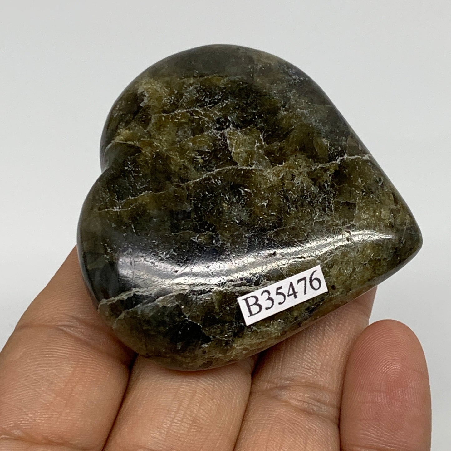 81.5g, 2.1"x2.3"x0.8", Natural Labradorite Heart Polished Crystal, B35476