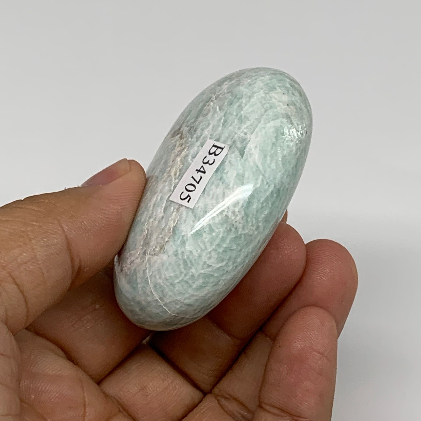 86.9g, 2.3"x1.6"x1", Natural Amazonite Palm-Stone Tumbled Polished, B34705