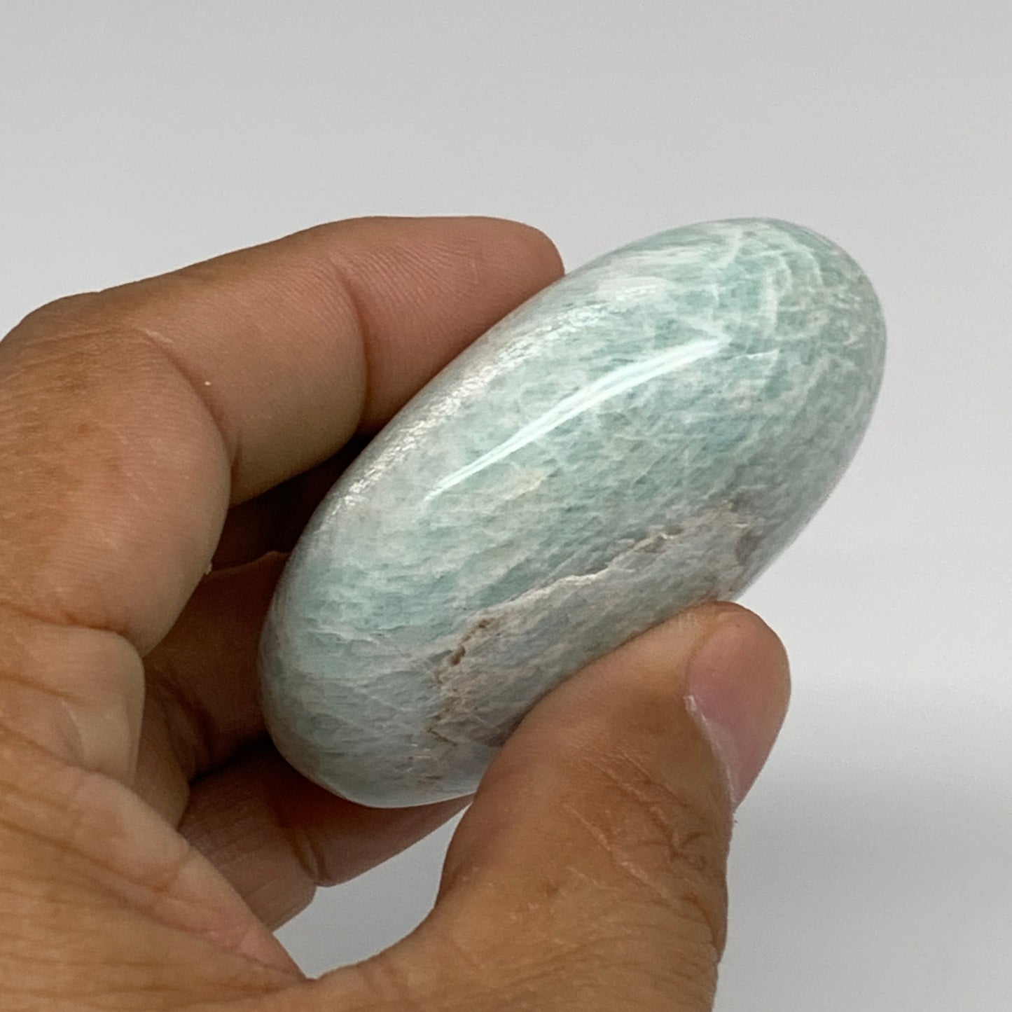 86.9g, 2.3"x1.6"x1", Natural Amazonite Palm-Stone Tumbled Polished, B34705