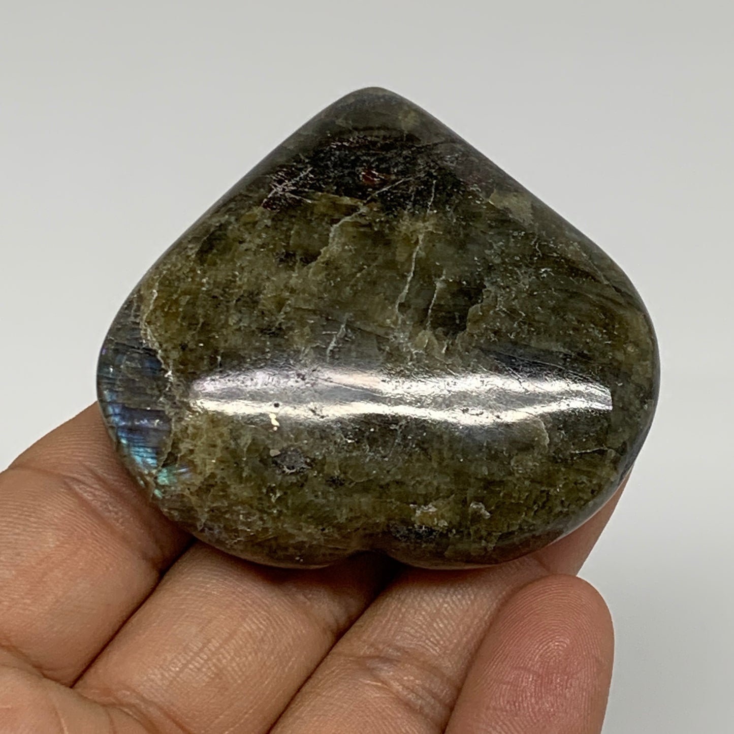 81.5g, 2.1"x2.3"x0.8", Natural Labradorite Heart Polished Crystal, B35476