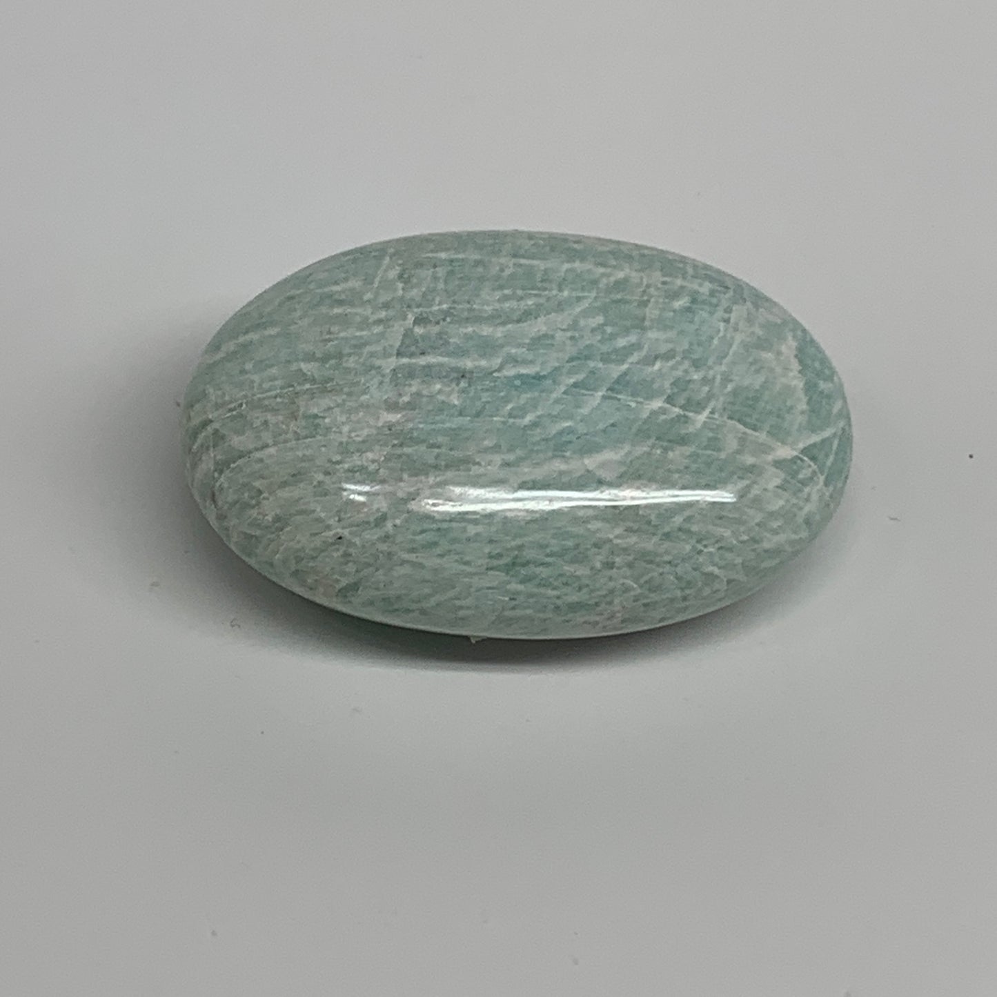 86.9g, 2.3"x1.6"x1", Natural Amazonite Palm-Stone Tumbled Polished, B34705