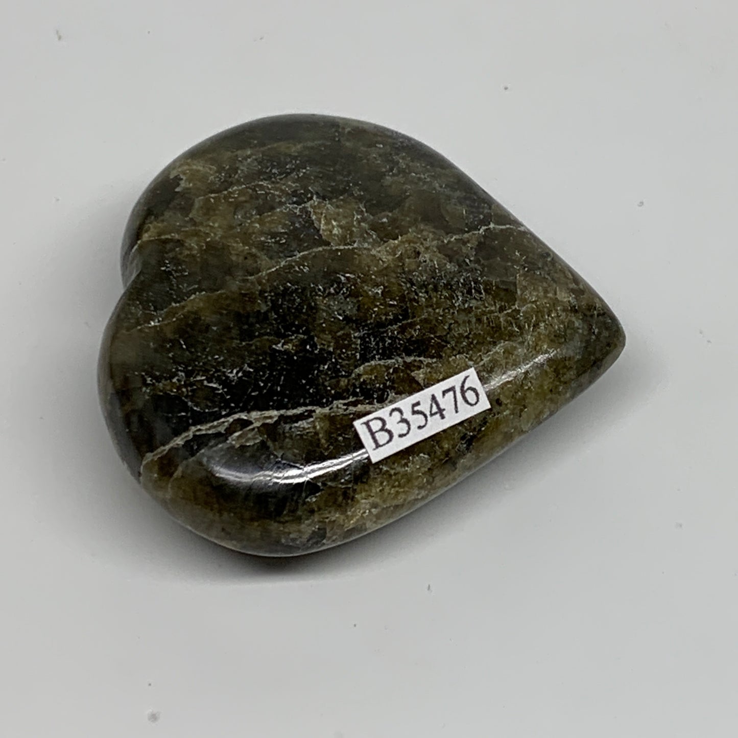 81.5g, 2.1"x2.3"x0.8", Natural Labradorite Heart Polished Crystal, B35476