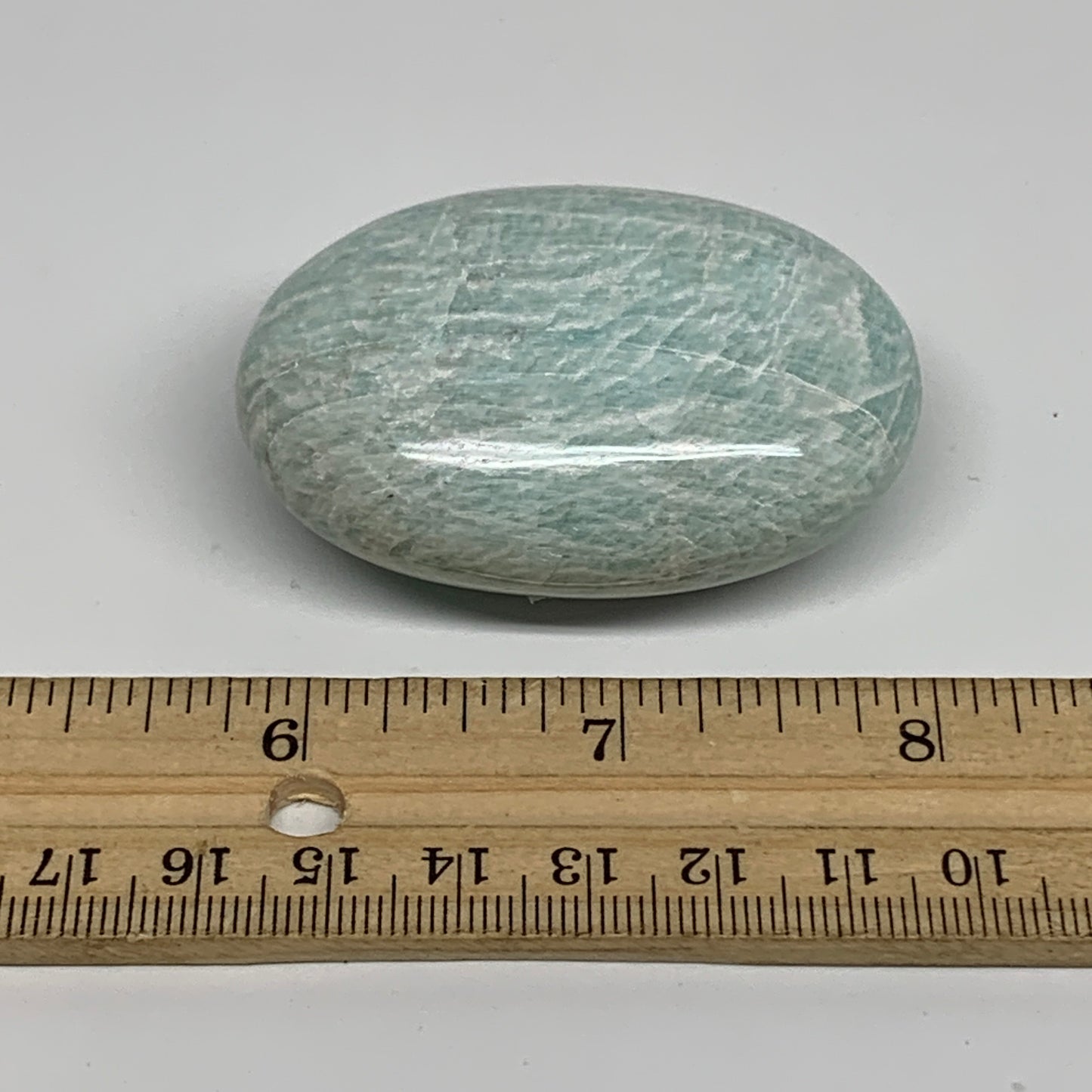 86.9g, 2.3"x1.6"x1", Natural Amazonite Palm-Stone Tumbled Polished, B34705