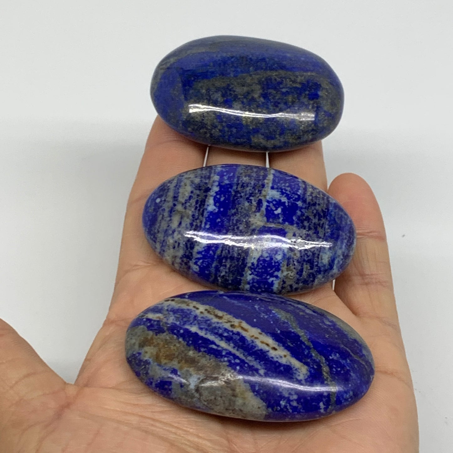 186.6g, 2.1"-2.4", 3pcs, Natural Lapis Lazuli Palm Stone @Afghanistan, B36859