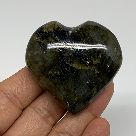 73.1g, 2"x2"x0.8", Natural Labradorite Heart Polished Crystal, B35478