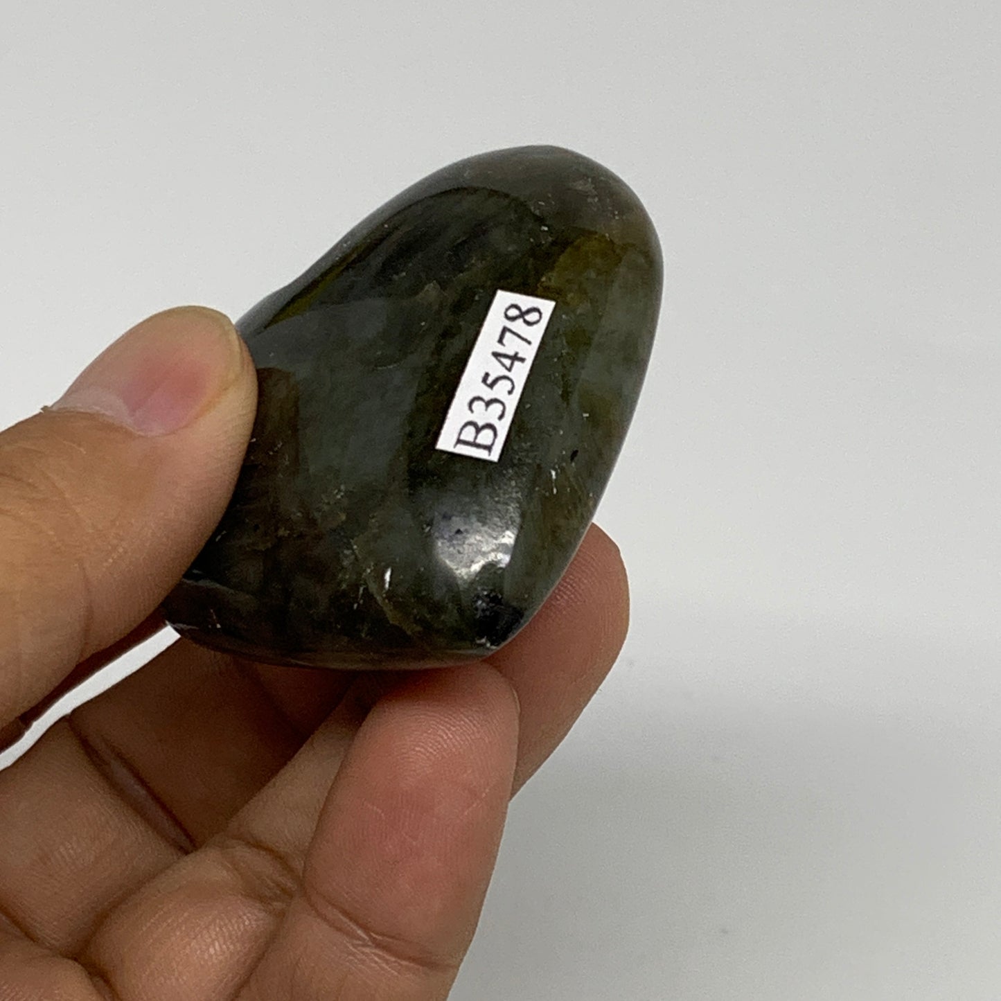 73.1g, 2"x2"x0.8", Natural Labradorite Heart Polished Crystal, B35478