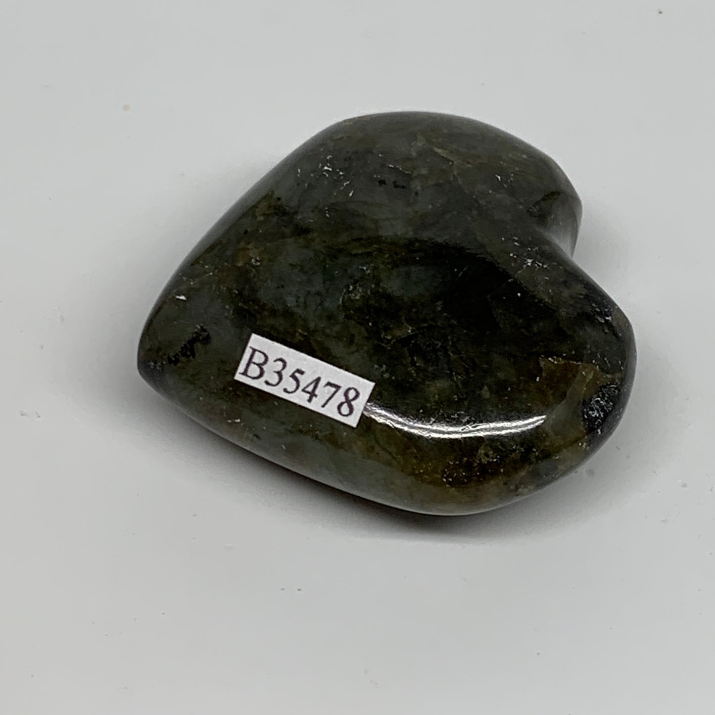 73.1g, 2"x2"x0.8", Natural Labradorite Heart Polished Crystal, B35478