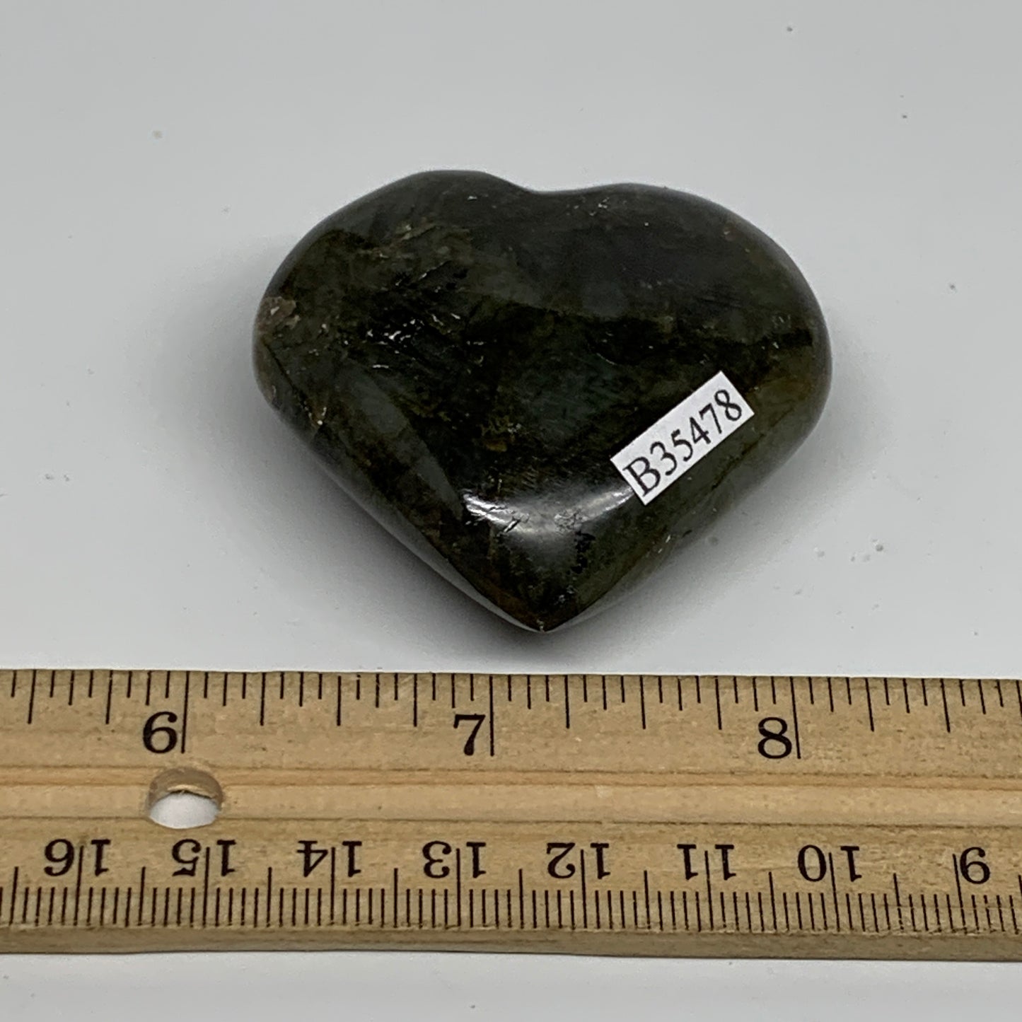73.1g, 2"x2"x0.8", Natural Labradorite Heart Polished Crystal, B35478