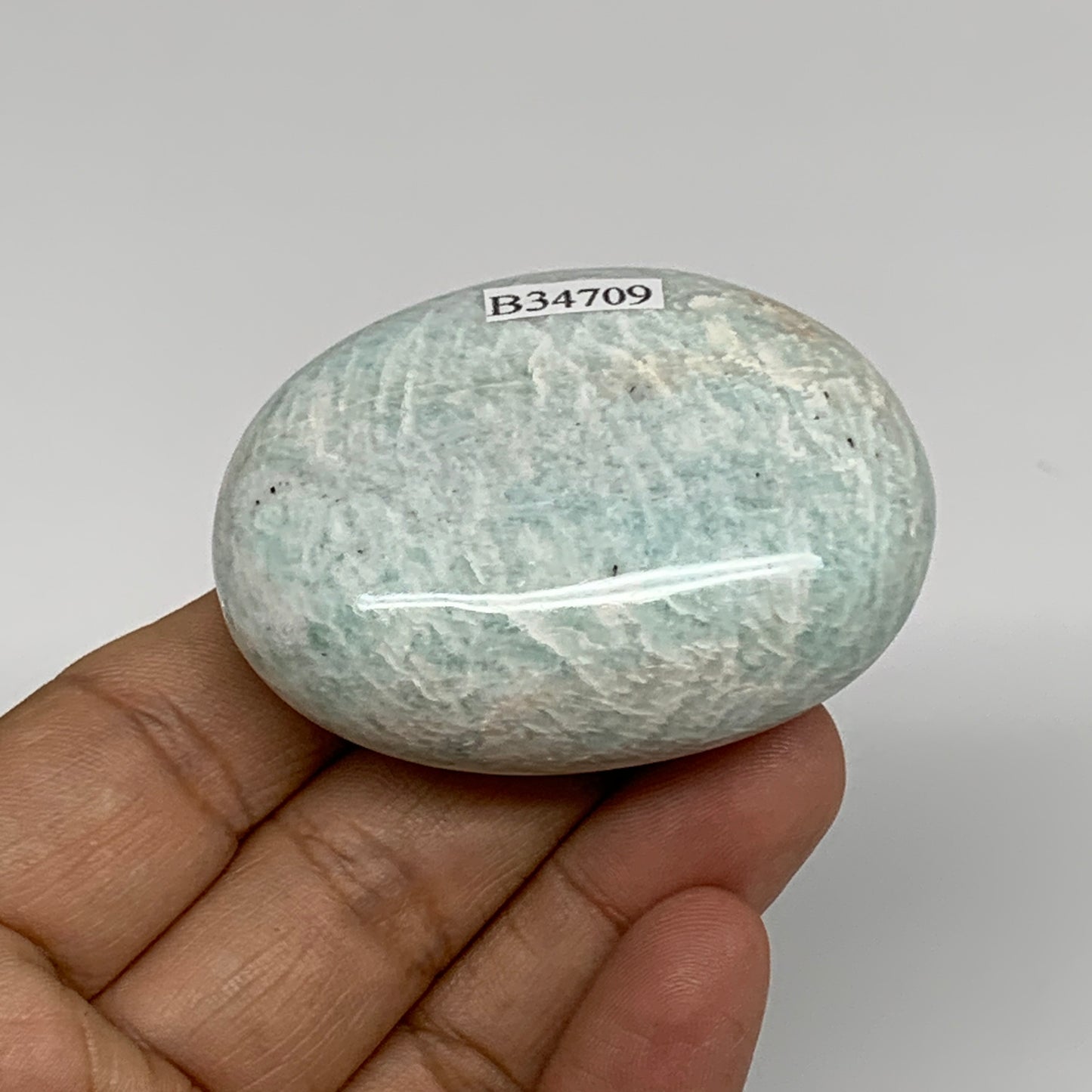 80.7g, 2.2"x1.7"x0.9", Natural Amazonite Palm-Stone Tumbled Polished, B34709