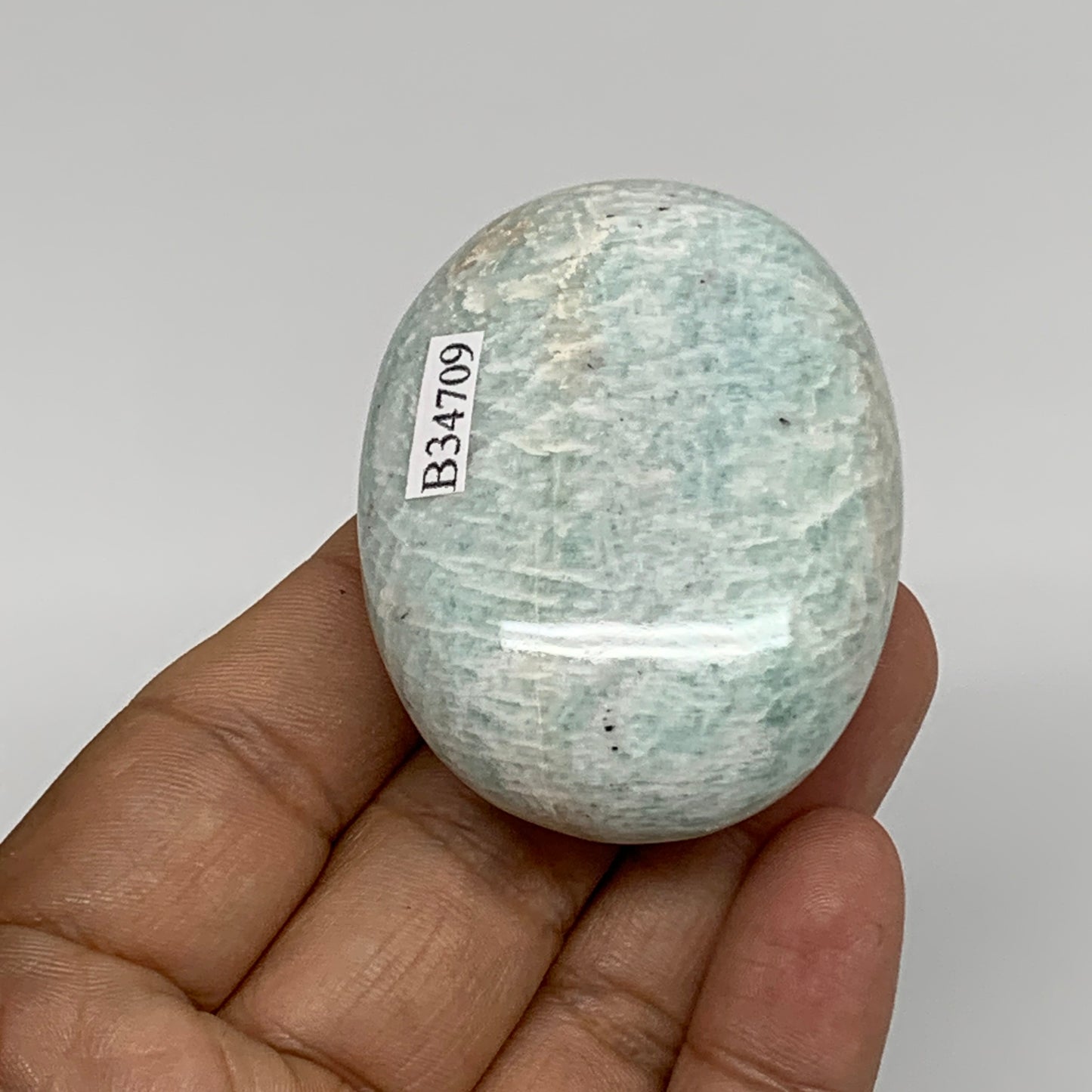 80.7g, 2.2"x1.7"x0.9", Natural Amazonite Palm-Stone Tumbled Polished, B34709