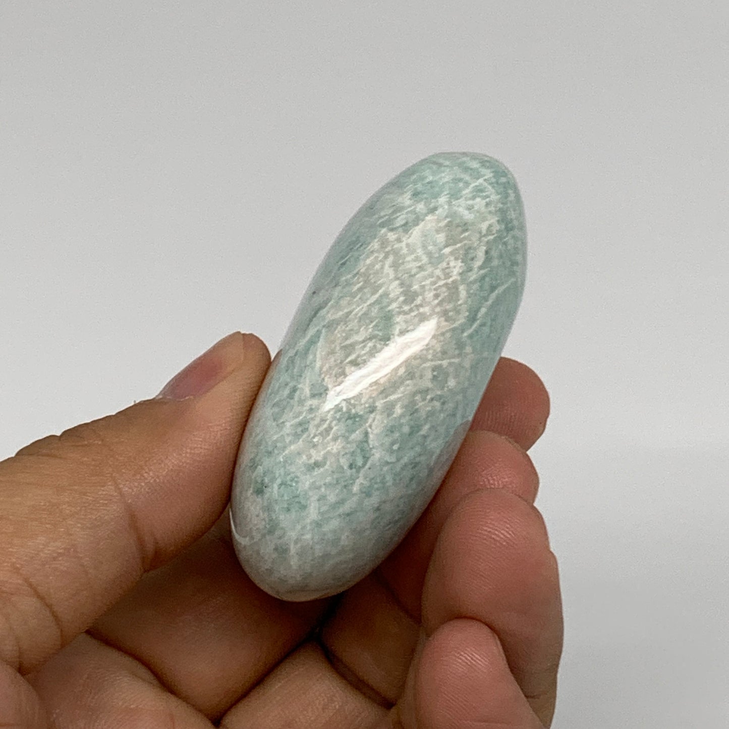80.7g, 2.2"x1.7"x0.9", Natural Amazonite Palm-Stone Tumbled Polished, B34709