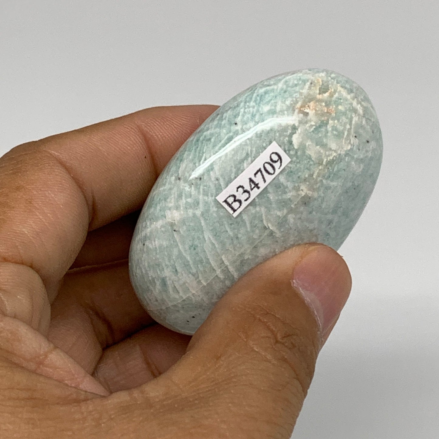 80.7g, 2.2"x1.7"x0.9", Natural Amazonite Palm-Stone Tumbled Polished, B34709