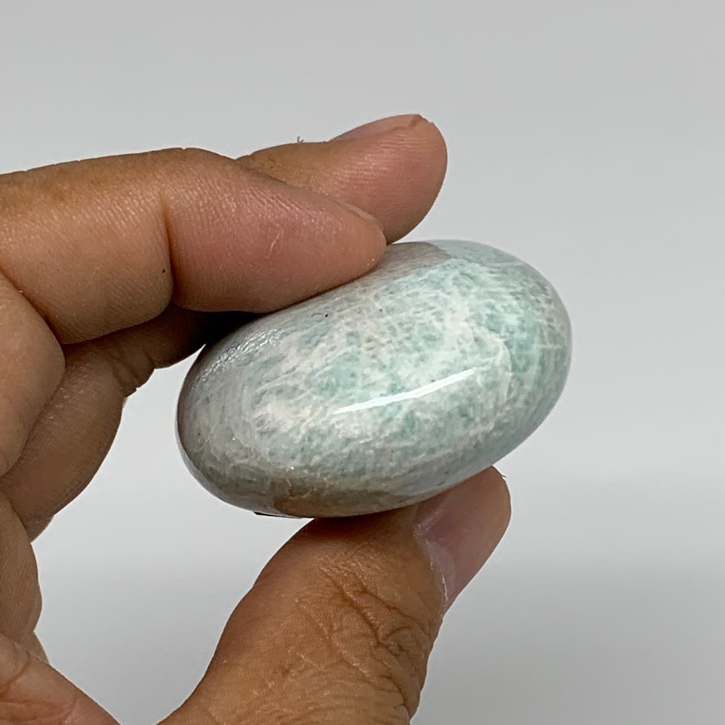 80.7g, 2.2"x1.7"x0.9", Natural Amazonite Palm-Stone Tumbled Polished, B34709