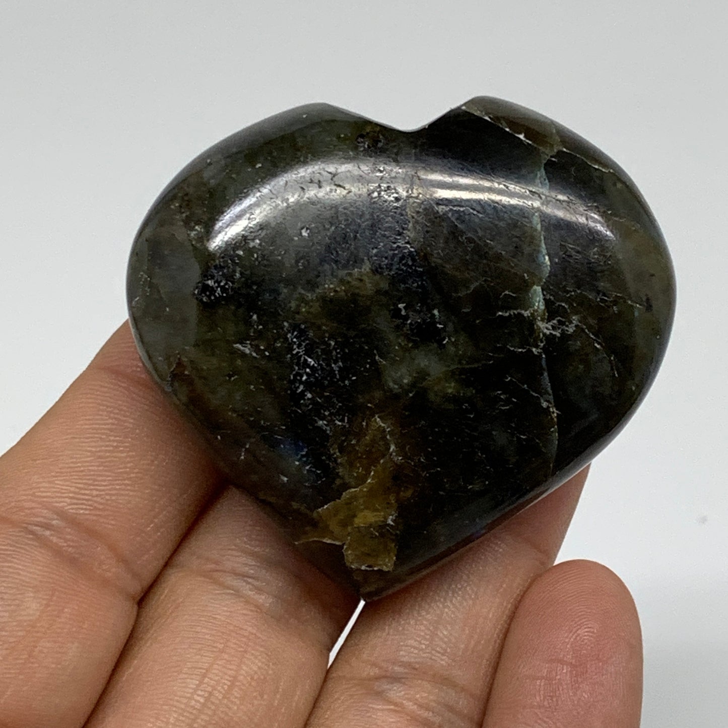 72.2g, 1.9"x2"x0.8", Natural Labradorite Heart Polished Crystal, B35481