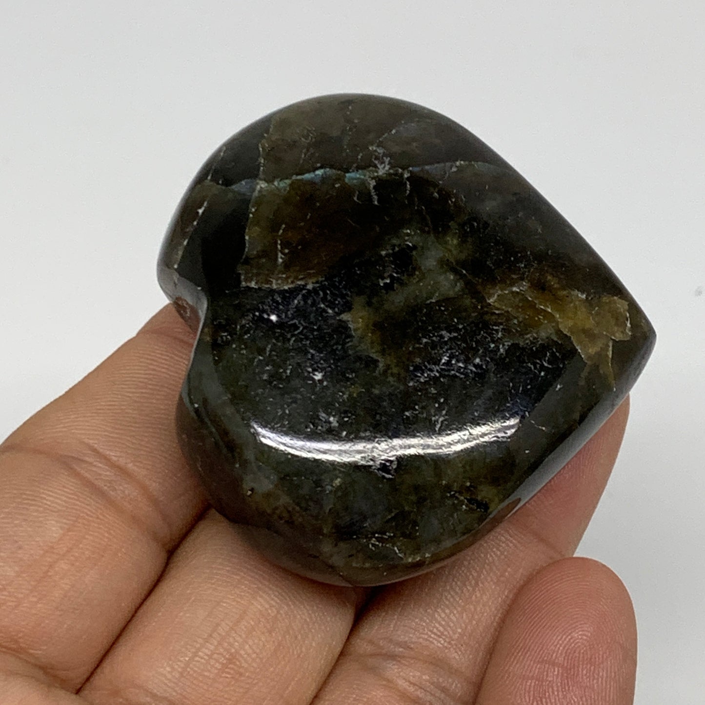 72.2g, 1.9"x2"x0.8", Natural Labradorite Heart Polished Crystal, B35481