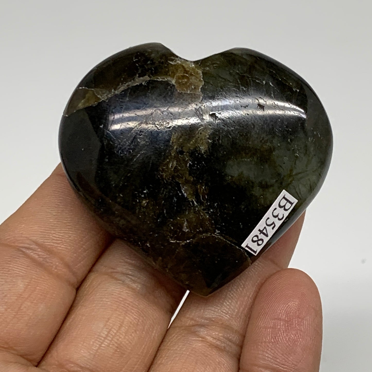 72.2g, 1.9"x2"x0.8", Natural Labradorite Heart Polished Crystal, B35481