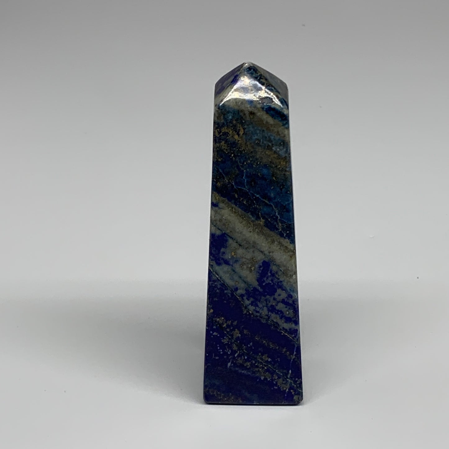 257.6g, 4.6"x1.3"x1.2", Natural Lapis Lazuli Tower Point Obelisk Afghanistan,B30