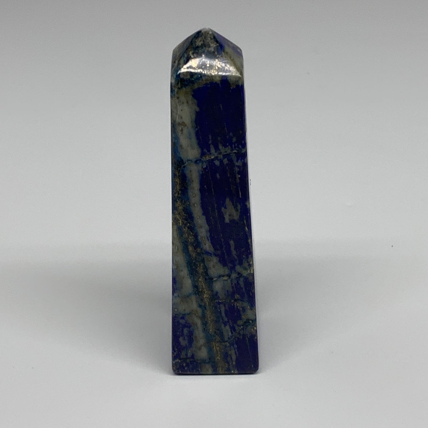 257.6g, 4.6"x1.3"x1.2", Natural Lapis Lazuli Tower Point Obelisk Afghanistan,B30