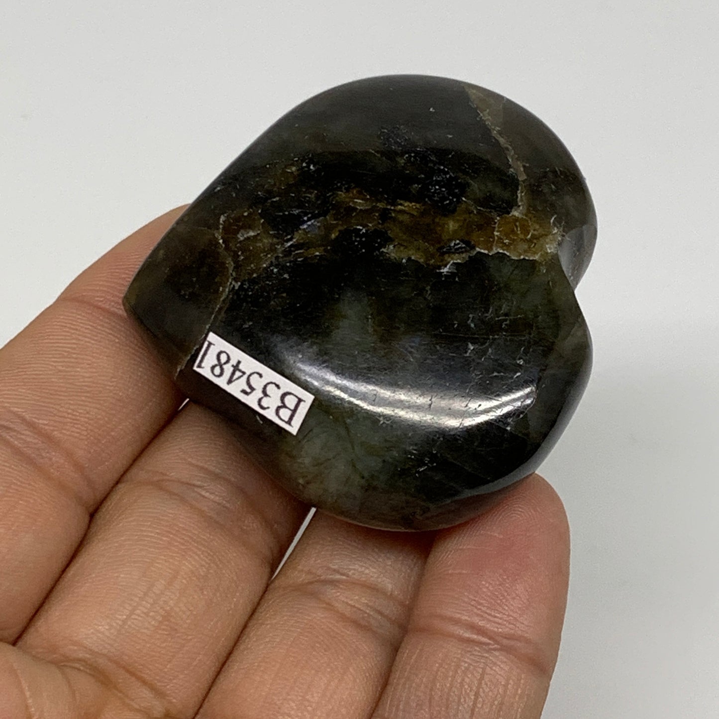 72.2g, 1.9"x2"x0.8", Natural Labradorite Heart Polished Crystal, B35481
