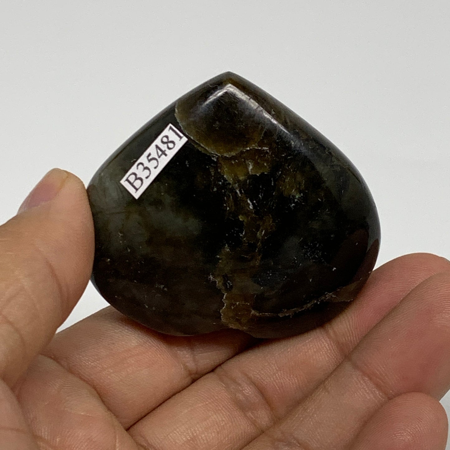 72.2g, 1.9"x2"x0.8", Natural Labradorite Heart Polished Crystal, B35481