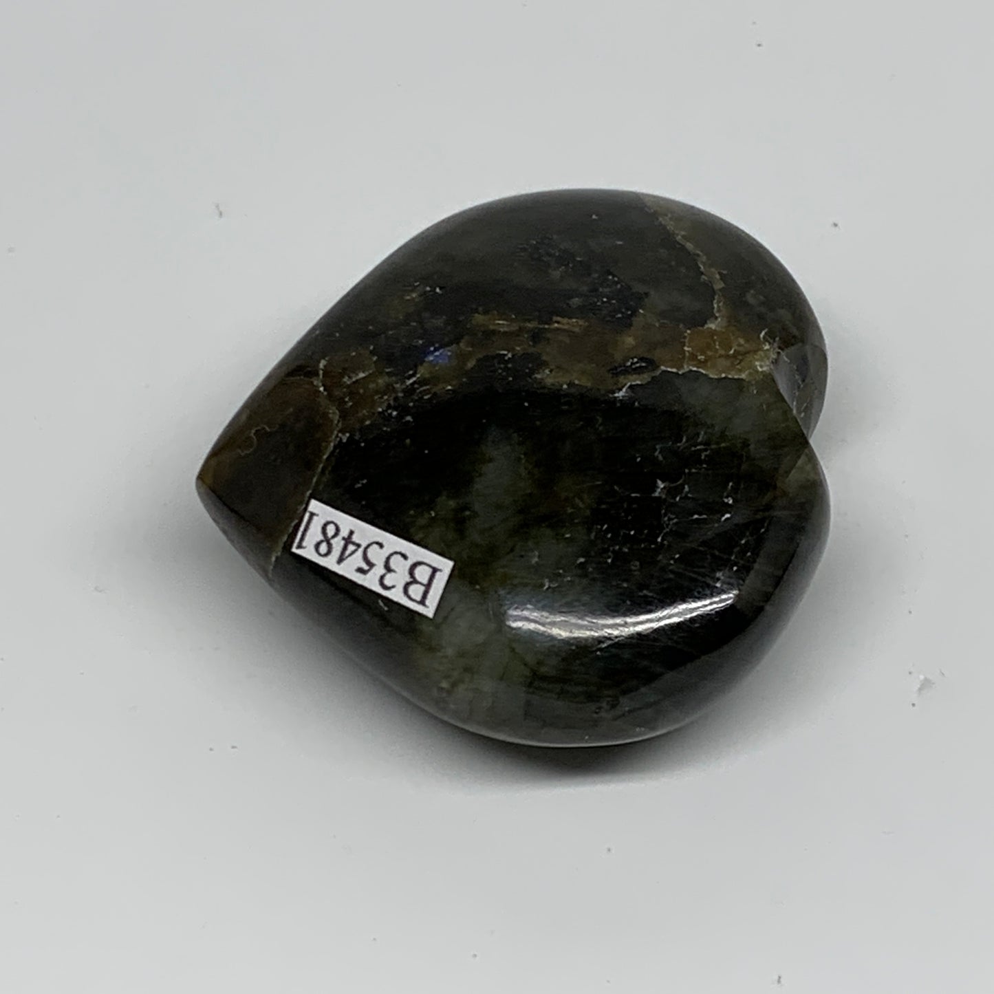 72.2g, 1.9"x2"x0.8", Natural Labradorite Heart Polished Crystal, B35481
