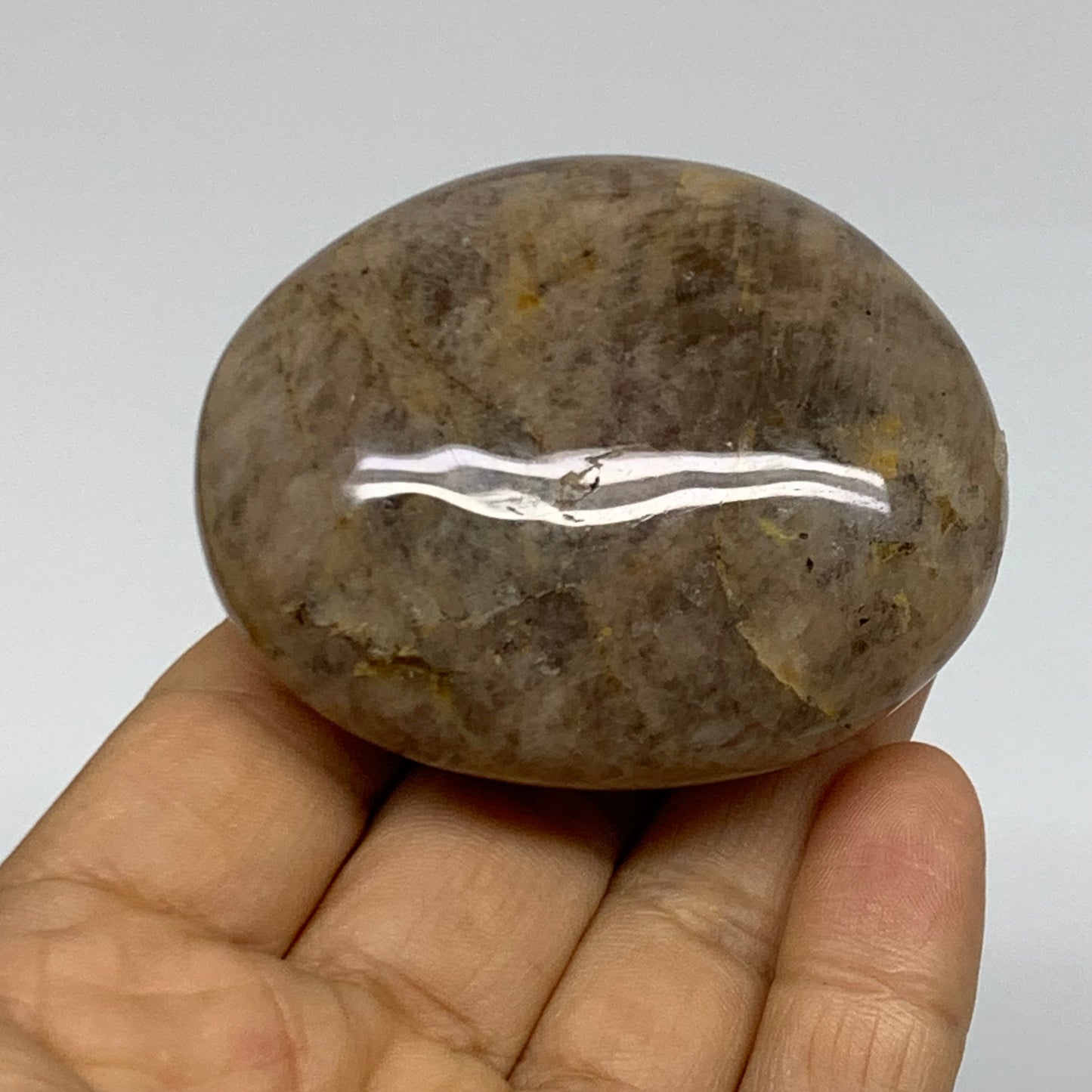117.1g, 2.4"x2"x1.1",  Black Moonstone Crystal Palm-Stone Polished, B37748