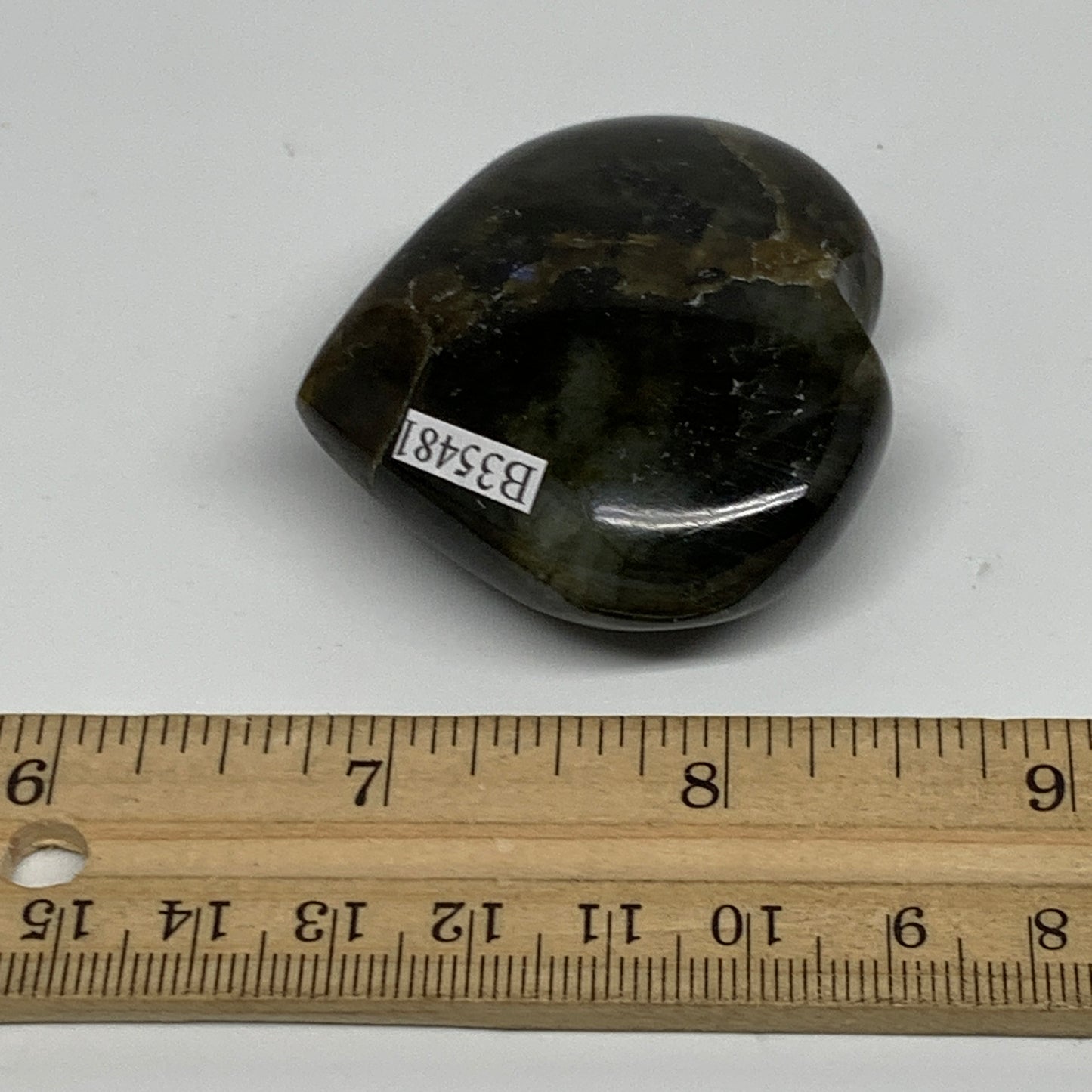 72.2g, 1.9"x2"x0.8", Natural Labradorite Heart Polished Crystal, B35481
