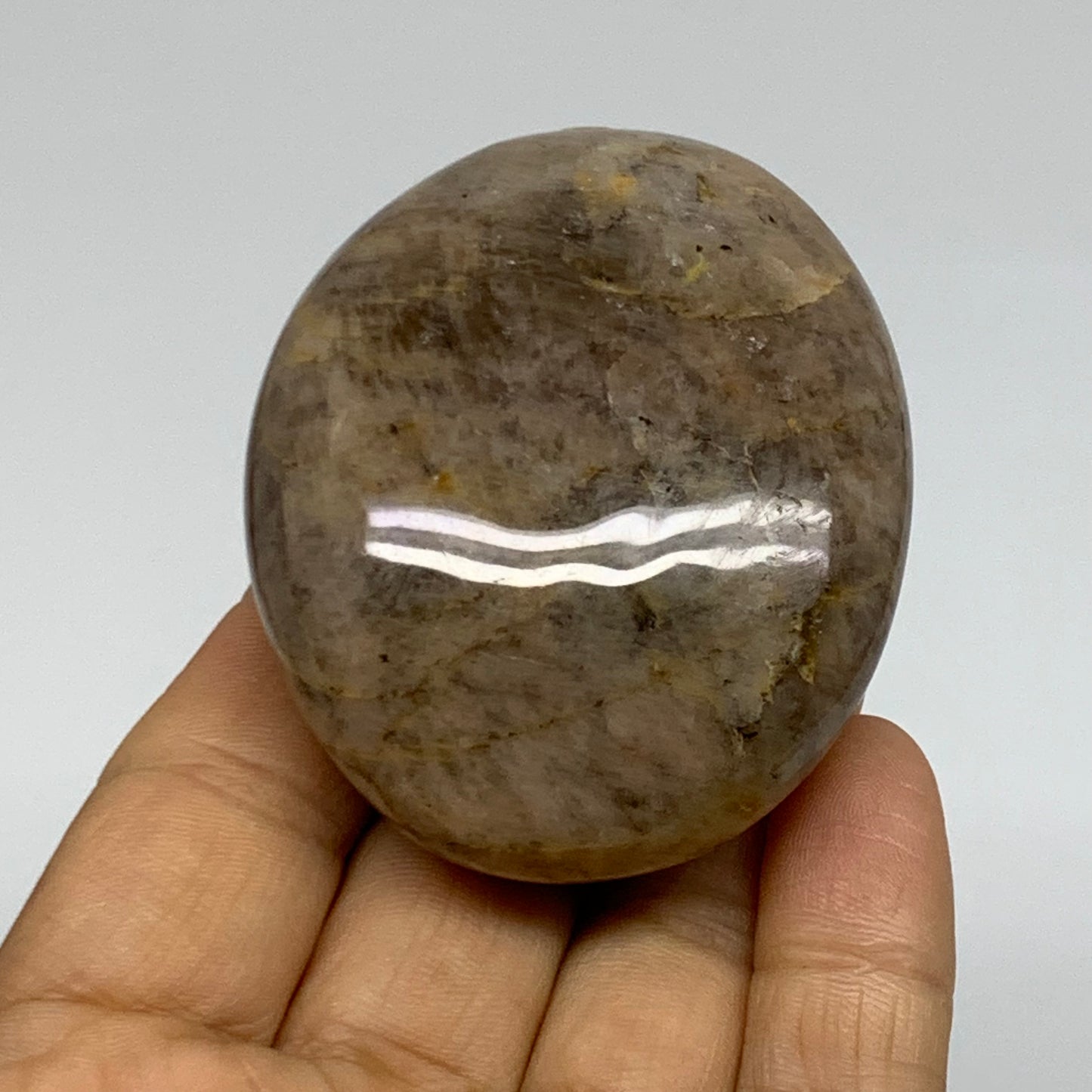 117.1g, 2.4"x2"x1.1",  Black Moonstone Crystal Palm-Stone Polished, B37748