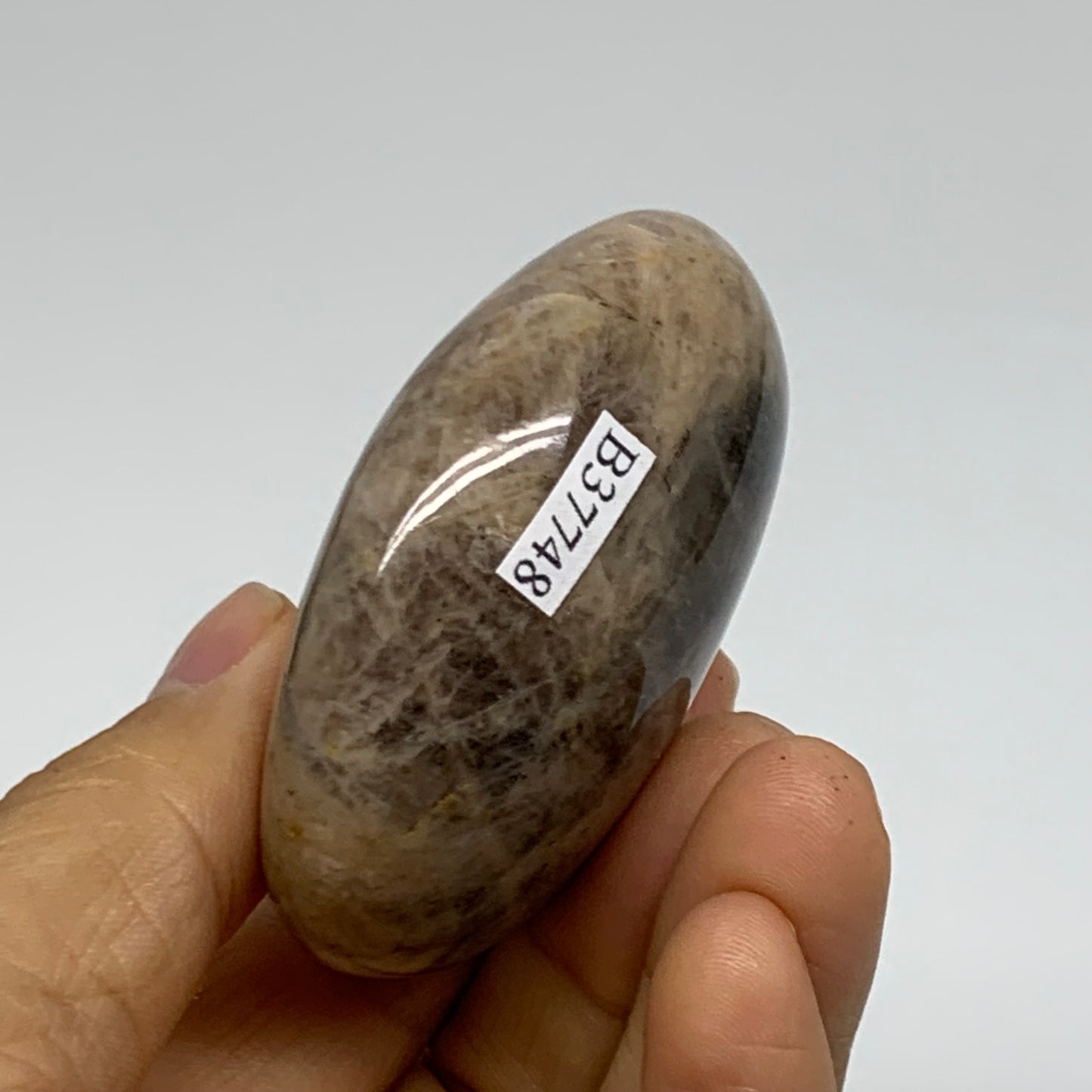 117.1g, 2.4"x2"x1.1",  Black Moonstone Crystal Palm-Stone Polished, B37748