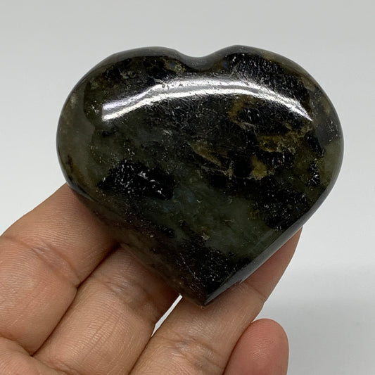 109.9g, 2.1"x2.3"x0.8", Natural Labradorite Heart Polished Crystal, B35482