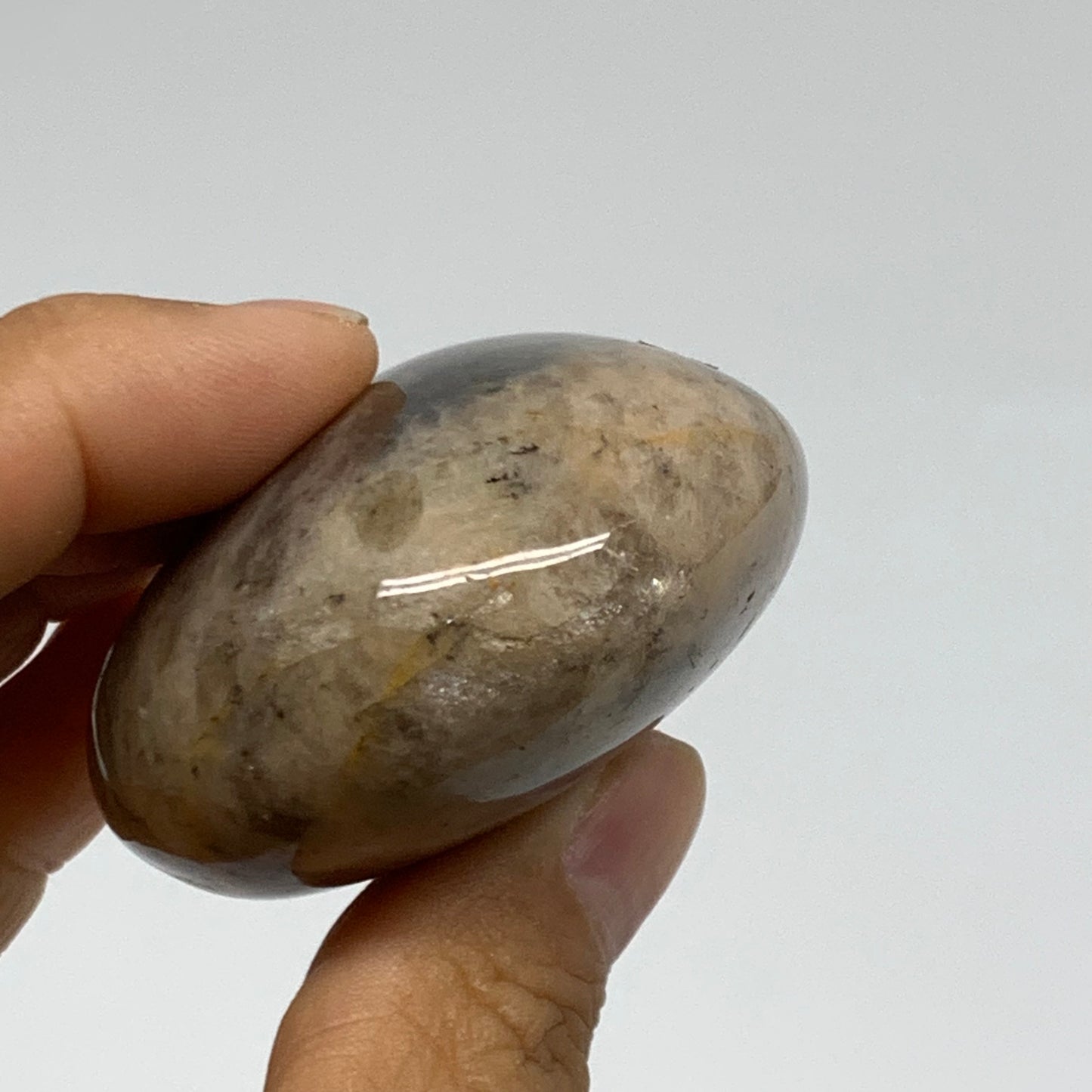 117.1g, 2.4"x2"x1.1",  Black Moonstone Crystal Palm-Stone Polished, B37748