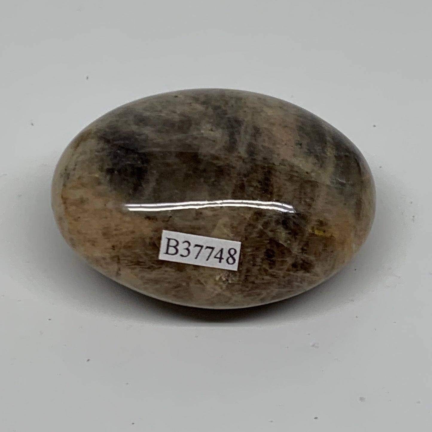 117.1g, 2.4"x2"x1.1",  Black Moonstone Crystal Palm-Stone Polished, B37748