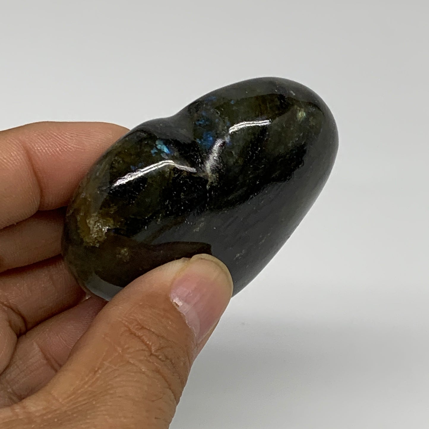 109.9g, 2.1"x2.3"x0.8", Natural Labradorite Heart Polished Crystal, B35482
