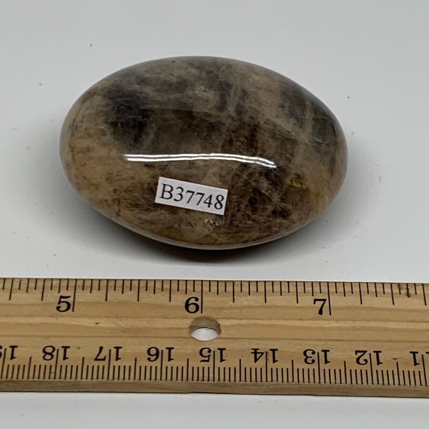 117.1g, 2.4"x2"x1.1",  Black Moonstone Crystal Palm-Stone Polished, B37748