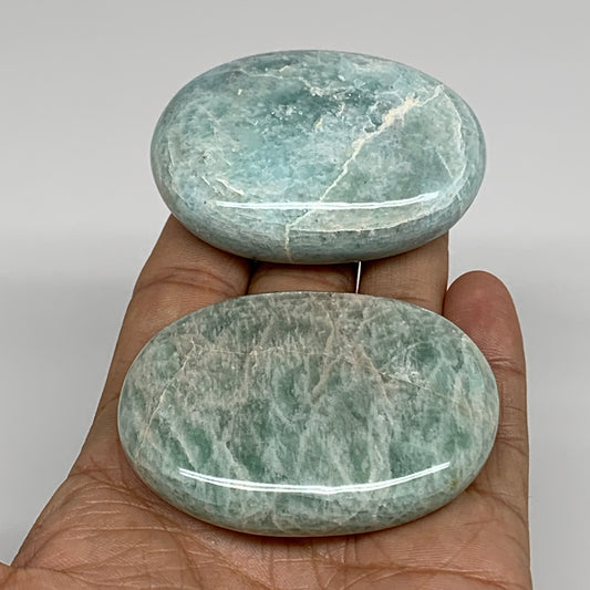 144g, 2.3"-2.4", 2pcs, Natural Amazonite Palm-Stone Tumbled Polished, B34712